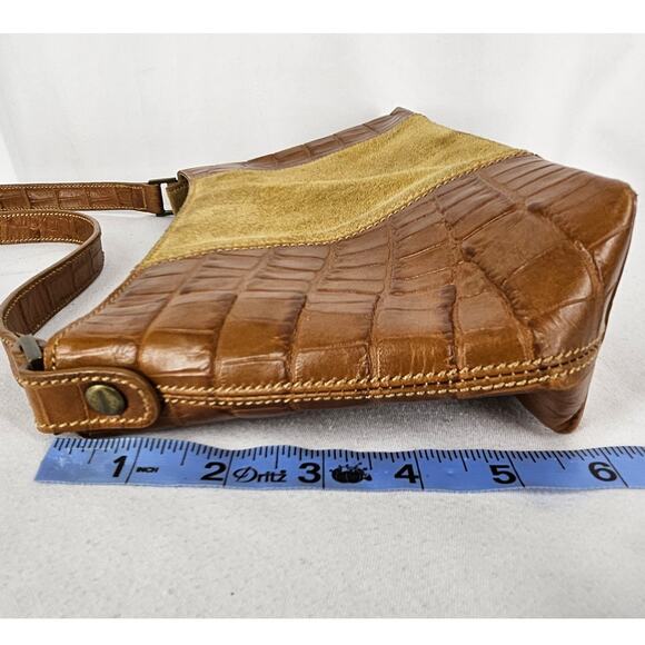 OROTON VINTAGE BROWN LEATHER AND SUEDE SHOULDER PURSE CROC PATTERN - Picture 16 of 16
